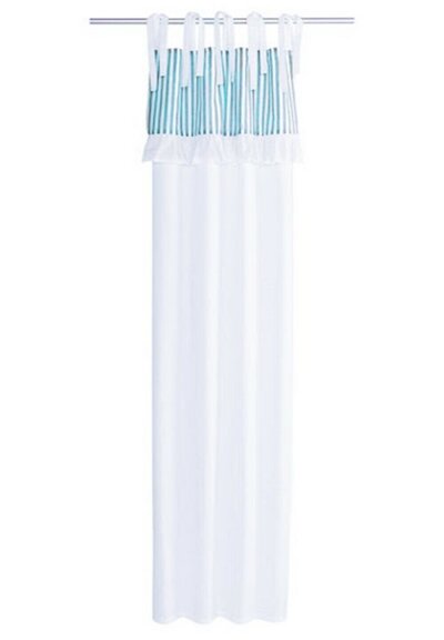 Dekoschal, mit Bindebändern, Farbe Türkis, Design Streifen, Landhaus-Stil, Blickdicht, Waschbar, in verschiedenen Größen erhältlich -84159-
