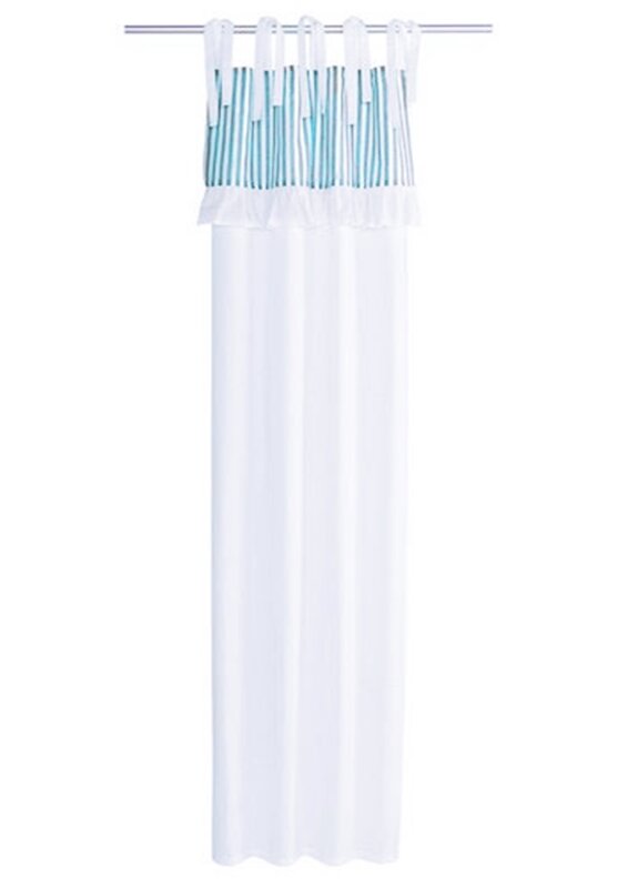 Dekoschal, mit Bindebändern, Farbe Türkis, Design Streifen, Landhaus-Stil, Blickdicht, Waschbar, Maße HxB 230x65 cm