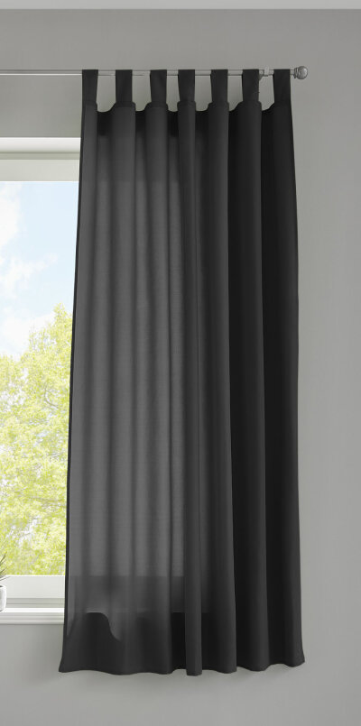-20400- Schwarz 175x140 Vorhang Blickdicht Schlaufenschal aus Microsatin, matt, Kräuselband -20400-