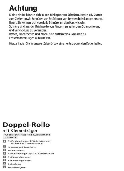 -62300- Wei&szlig; 90x160 Doppelrollo Duo Rollo Klemmrollo Mini ohne Bohren Easyfix Variorollo -62300-