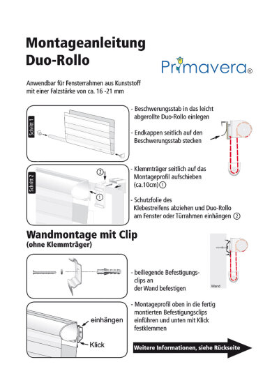 -62300- Weiß 100x160 Doppelrollo Duo Rollo Klemmrollo Mini ohne Bohren Easyfix Variorollo -62300-