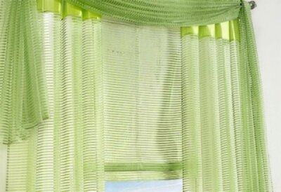 Dekoschal, 2er Pack, mit Kräuselband, Farbe Grün, Design Querstreifen, transparenter Stoff, in verschiedenen Größen erhältlich