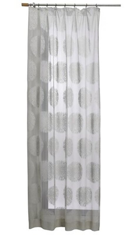 Gardine mit Ösen, Jacquardgewebe, Raschelspitze, Farbe Grau, Design Baumscheiben Transparent, Waschbar, Maße HxB 225x140 cm