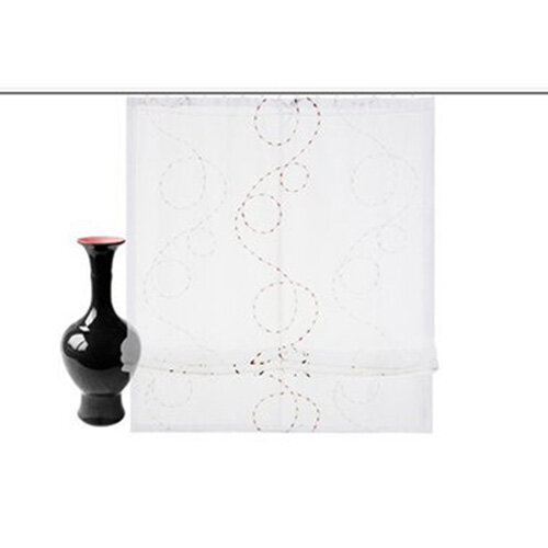 Raffrollo, bestickt mit Schlingenmotiv, transparent, gerader Abschluss, , Klettband Farbe Weiß/Creme, Größe (HxB) 140x120