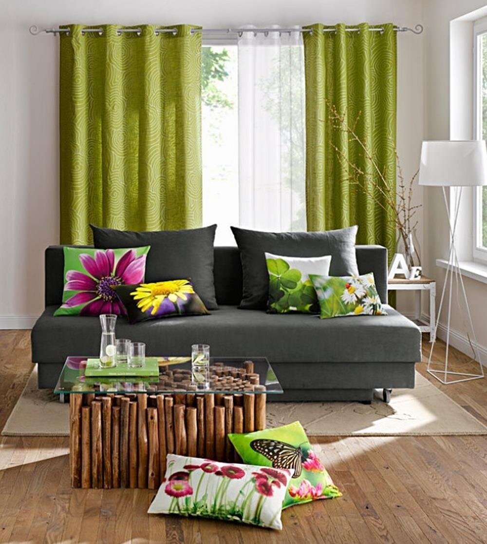 Dekoschal, Vorhang, mit Ösen, Farbe Grün, Design Floral, Leinenoptik,, 5,90  €