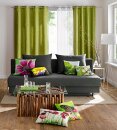 Dekoschal, Vorhang, mit Ösen, Farbe Grün, Design Floral, Leinenoptik, Maße HxB 145x140 cm