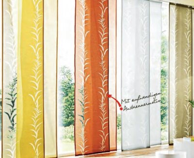 Schiebevorhang, mit Klettband, Farbe Senfgelb, Design Blätter, Ausbrenner, Halbtransparent, Waschbar, in verschiedenen Größen erhältlich
