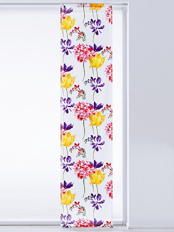 Schiebevorhang, mit Flauschband, Klettband, Farbe Bunt, Design Floral, inkl. Zubehör, Waschbar, in verschiedenen Größen erhältlich