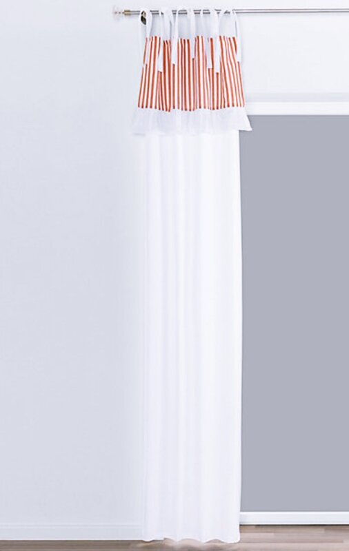 Dekoschal, mit Bindebändern, Farbe Weiss, Orange, Design Streifen, Landhaus, Blickdicht, Waschbar, in verschiedenen Größen erhältlich