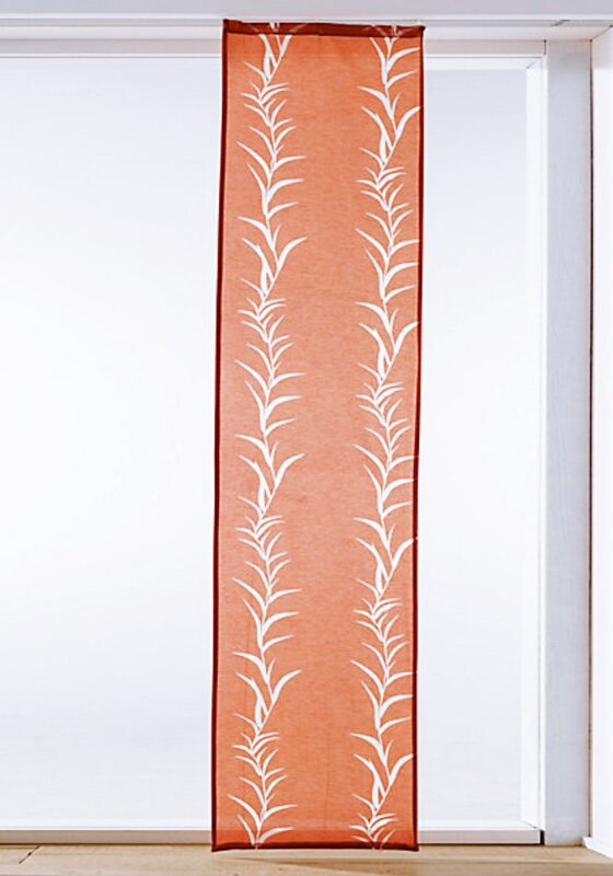 Schiebevorhang, mit Universalgardinenband, Farbe Orange, Design Blätter, Halbtransparent, Waschbar, in verschiedenen Größen erhältlich