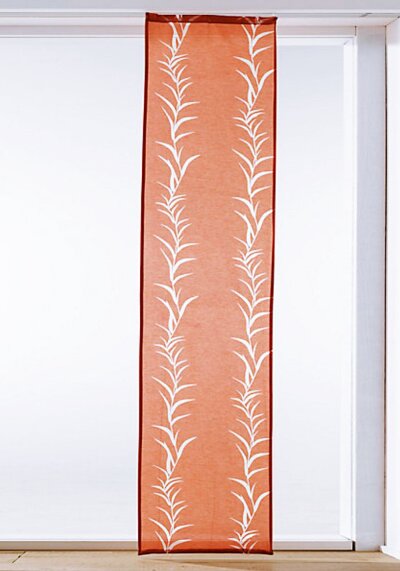 Schiebevorhang, mit Universalgardinenband, Farbe Orange, Design Blätter, Halbtransparent, Waschbar, Maße HxB 175x57 cm