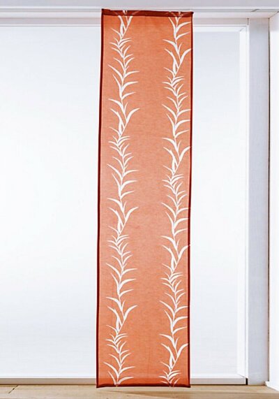 Schiebevorhang, mit Universalgardinenband, Farbe Orange, Design Blätter, Halbtransparent, Waschbar, Maße HxB 245x57 cm