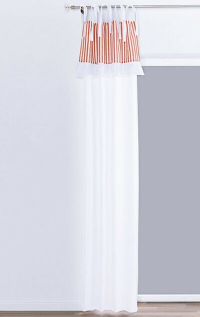 Dekoschal, mit Bindebändern, Farbe Weiss, Orange, Design Streifen, Landhaus, Blickdicht, Waschbar, Maße HxB 170x65 cm