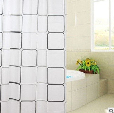 -0110-  Block-180x200 Duschvorhang EVA Badezimmer Dusche Vorhang Ringe