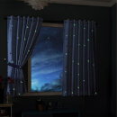 -20495- Blau 1 Stück 175x145 Vorhang fluoreszierend leuchtend Mond Sterne Schlaufenband Kinder -20495-