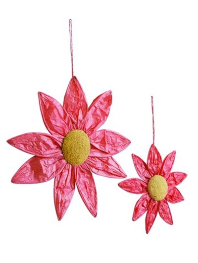 Dekoaufhänger, Blütenänger mit Aufhängebändchen, 2 Stück, Farbe Pink, aus Papier, Maße: ø ca. 20 bzw. 30 cm