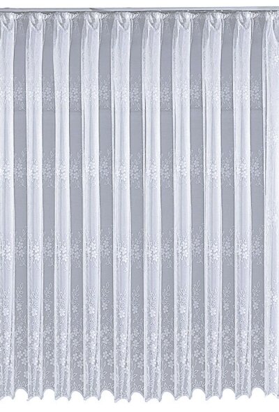 Gardine, Jacquard, mit Kräuselband, Farbe Weiss, Design Blumen, Allovermusterung, Transparent, Waschbar, Maße HxB 225x160 cm