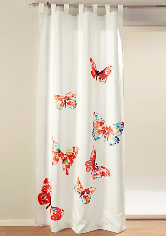 Dekoschal, mit Schlaufen, Farbe Weiss, Design Schmetterlinge, Satinoptik, Blickdicht, Waschbar, Maße HxB 245x130 cm