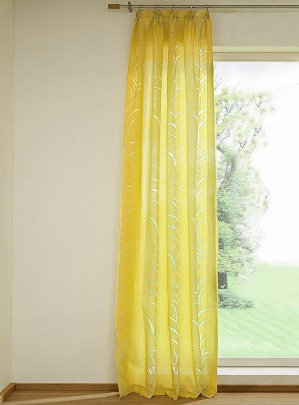 Schlaufenschal gardine Ausbrenner mit Blätter motiv, Farbe gelb, transparent verschiedenen Größen erhältlich -006052-