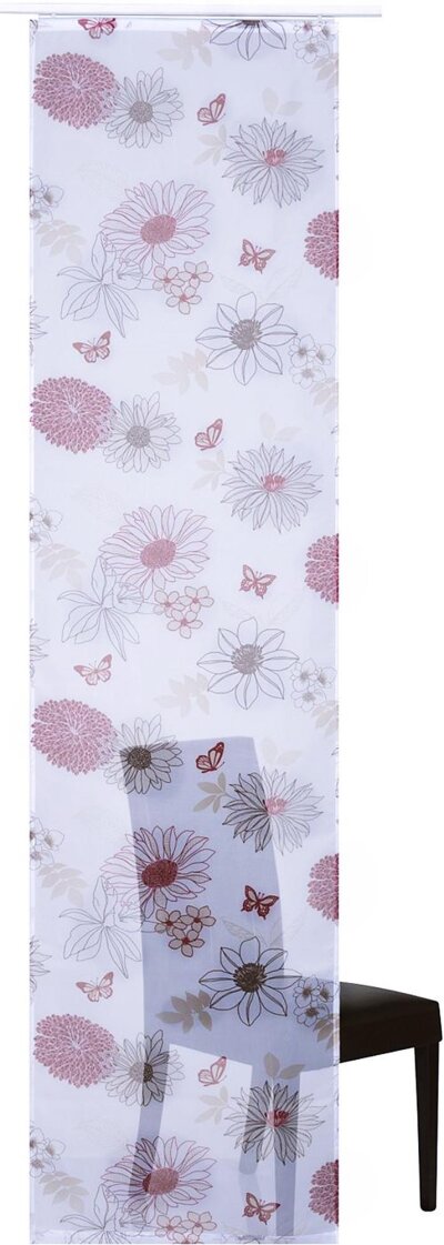 Schiebevorhang, mit Klettband, Farbe Weiss, Rot, Design Flower-Mix, Blumen, Transparent, Waschbar, Maße HxB 245x57 cm