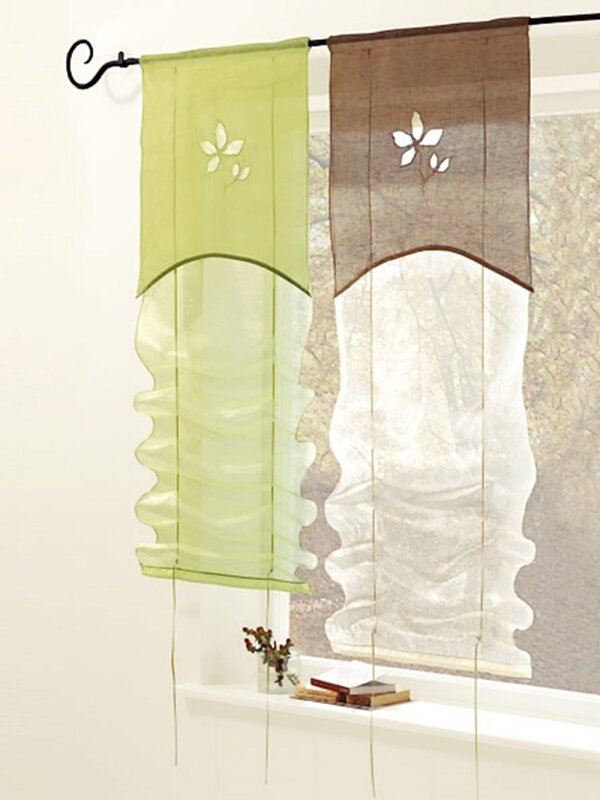 Bändchenrollo, mit Tunneldurchzug, Farbe Grün, Design Blume, Blende, Halbtransparent, Waschbar, in verschiedenen Größen erhältlich