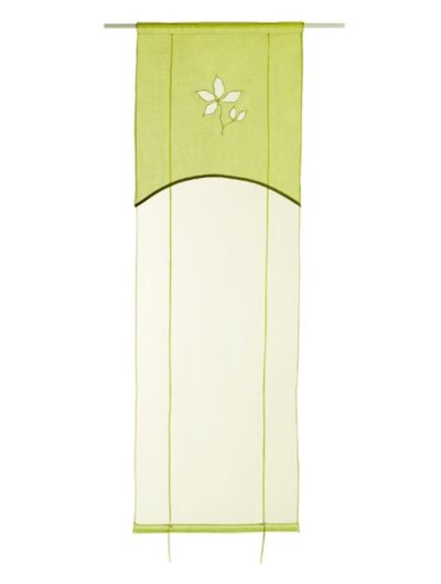Bändchenrollo, mit Tunneldurchzug, Farbe Grün, Design Blume, Blende, Halbtransparent, Waschbar, Maße HxB 140x118 cm