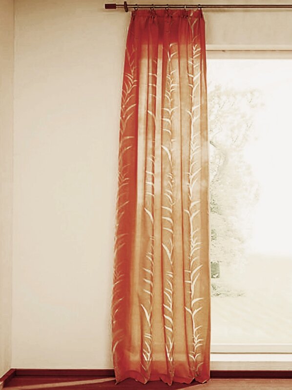 Dekoschal, mit Kräuselband, Ausbrenner, Farbe Orange, Design Blätter, Halbtransparent, Waschbar, Maße HxB 145x140 cm