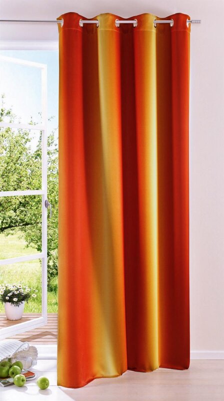 Vorhang, My Home, mit &Ouml;sen, Farbe Terra, Orange, Gelb, Design Uni, Farbverlauf in L&auml;ngststreifen-Optik, Blickdicht, Waschbar, in verschiedenen Gr&ouml;&szlig;en erh&auml;ltlich