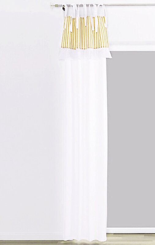 Dekoschal, Landhaus, mit Bindeb&auml;ndern, Farbe Gelb, Beige, Design Streifen-Look, Blickdicht, 100% Baumwolle, Waschbar, Ma&szlig;e HxB 135x65 cm