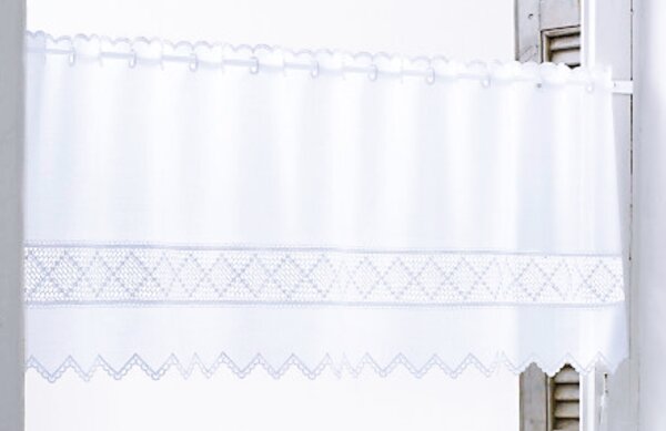 Panneaux, mit Stangendurchzug, Farbe Weiss, Blende mit H&auml;keloptik, Blickdicht, Waschbar, Ma&szlig;e HxB 48x115 cm