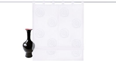 Raffrollo, mit Schlaufen, Farbe Weiss, Design Kreise, Bestickt, Transparent, Waschbar, inkl. Montageanleitung und Zubehör, Maße HxB 140x60 cm