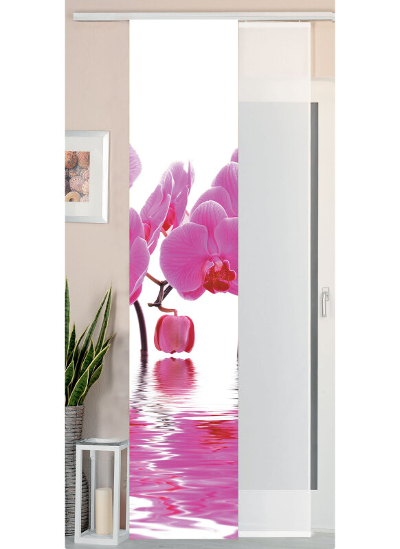 -80400- Orchidee Pink 245x45 2er Pack Flächenvorhang Digitaldruck Wildseide Optik