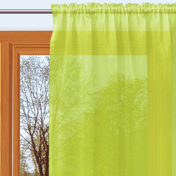 Gardine, mit Kräuselband, Farbe Grün, Uni, transparenter Stoff, Voile, Waschbar, Maße HxB 245x140 cm