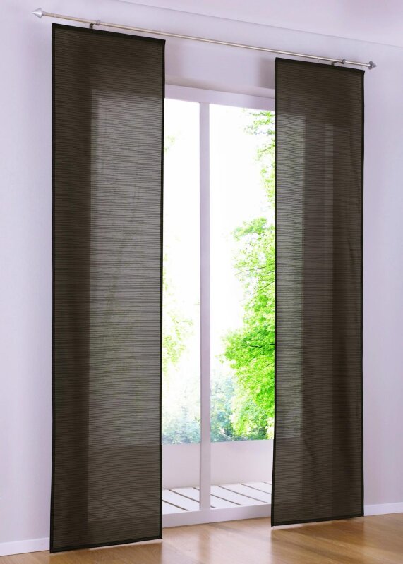 Schiebevorhang, mit Klettband, Farbe Braun Design Querstreifen, Halbtransparent, Waschbar, Maße HxB 145x57 cm