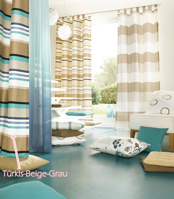 Vorhang, Tom Tailor, mit Schlaufen, Farbe Beige, Türkis, Design Quers,  12,90 €