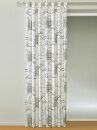 Dekoschal, mit Schlaufen, Farbe Weiss Grau, Design Stempelprint, Schrift, Blickdicht, Waschbar, Maße HxB 225x135 cm
