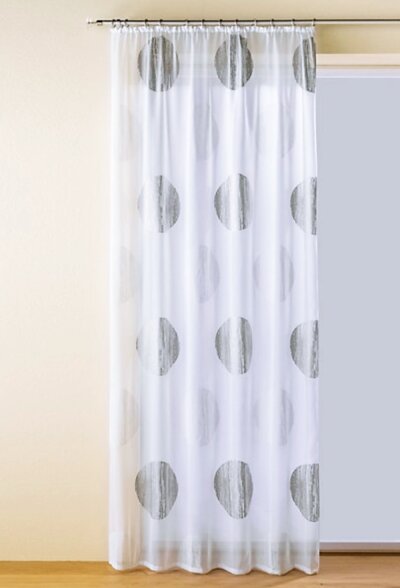 Dekoschal, mit Kräuselband, Farbe Weiss, Silber, Design Kreise, Transparent, Waschbar, Maße HxB 175x135 cm