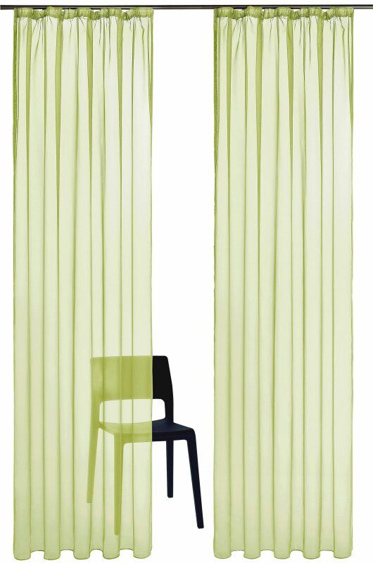 Gardine, 2 Stück, Roma Uni, mit Kräuselband, Farbe Grün, Design Uni, Halbtransparent, Waschbar, Maße HxB 175x140 cm