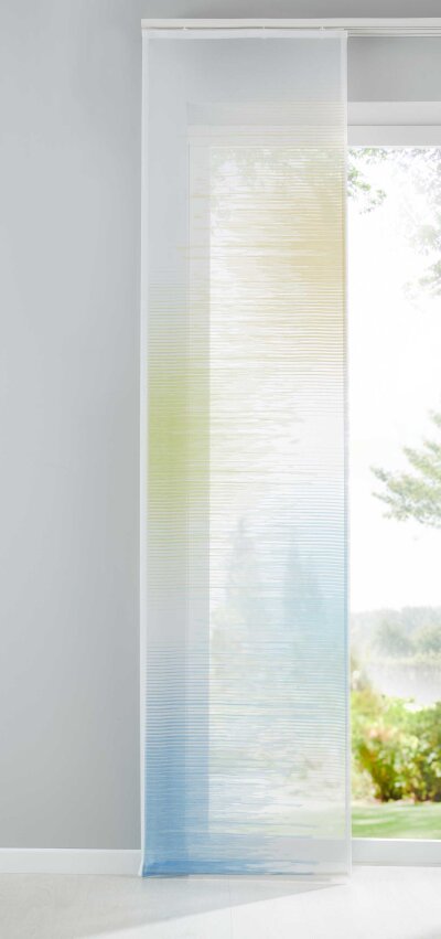 -10000147- Gelb Grün Blau HxB 245x60 cm Flächenvorhang Istanbul Farbverlauf transparent Schiebegardine Raumteiler