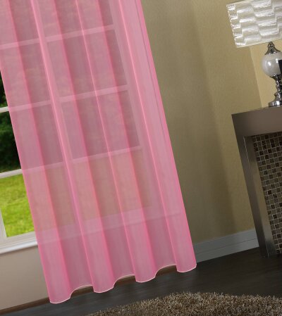 -20332CN- 2er-Pack Rosa Vorhang Transparent Gardinen Set Wohnzimmer Voile Vorhang Ösenvorhang HxB 245x140 cm mit Bleibandabschluß Rosa