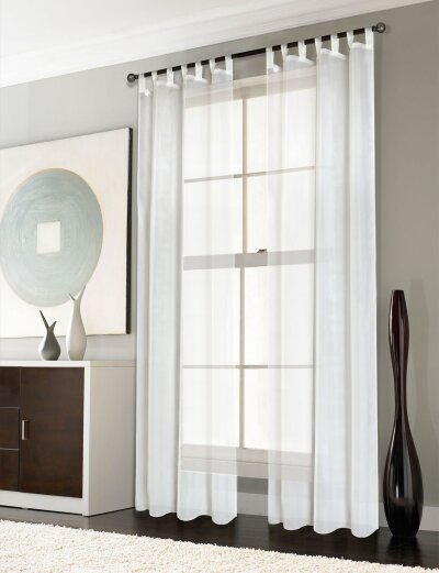 -61000CN- 2er-Pack Gardinen Transparent Vorhang Set Wohnzimmer Voile Schlaufenschal mit Bleibandabschluß