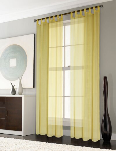 -61000CN- 2er-Pack Gardinen Transparent Vorhang Set Wohnzimmer Voile Schlaufenschal mit Bleibandabschluß