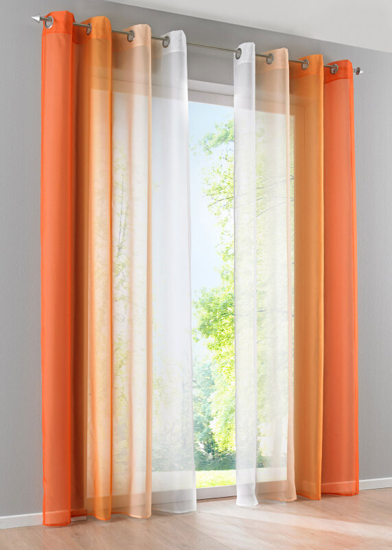 -10000183- Orangetöne HxB 175x140 cm 2er Pack Gardinen Farbverlauf Vertikal  »Modena« Ösen Voile Vorhang Raffhalter