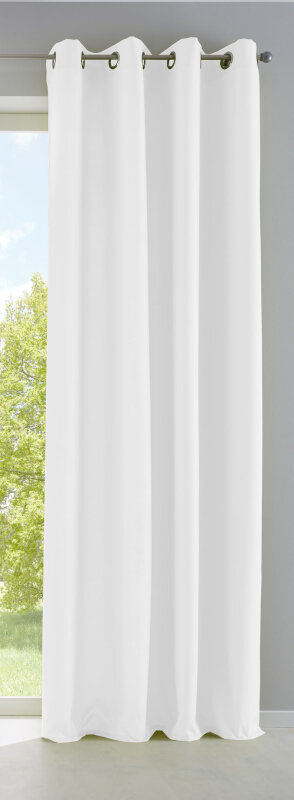 -10000265- Weiß HxB 145x140 cm Vorhang Blickdicht Matt Lichtdurchlässig Gardine Ösen Leinen Optik Grobfaser