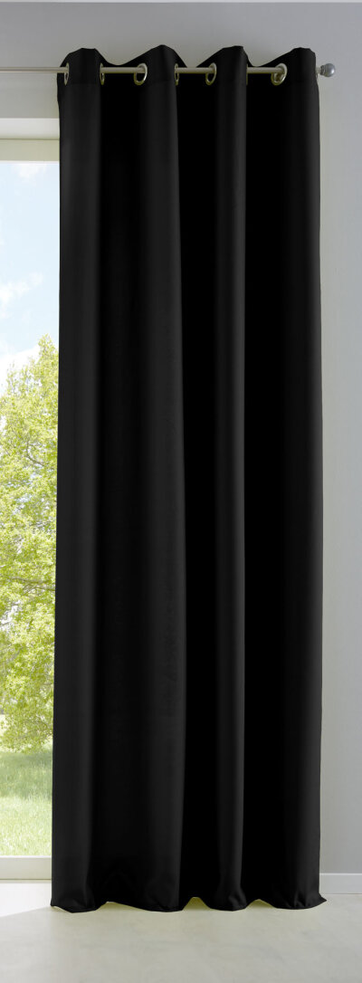 -10000265- Schwarz HxB 225x140 cm Vorhang Blickdicht Matt Lichtdurchlässig Gardine Ösen Leinen Optik Grobfaser