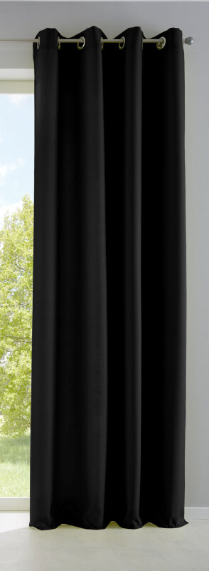-10000265- Schwarz HxB 245x140 cm Vorhang Blickdicht Matt Lichtdurchlässig Gardine Ösen Leinen Optik Grobfaser