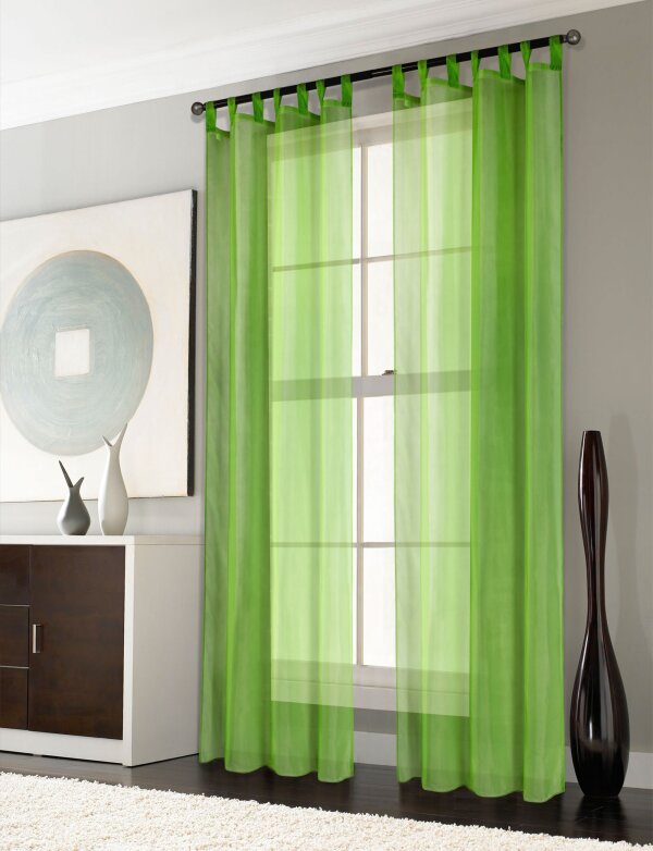 -61000CN- 2er-Pack Gardinen Transparent Vorhang Set Wohnzimmer Voile Schlaufenschal mit Bleibandabschluß Apfelgrün HxB 245x140 cm