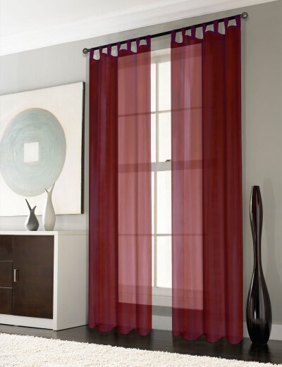 -61000CN- 2er-Pack Gardinen Transparent Vorhang Set Wohnzimmer Voile Schlaufenschal mit Bleibandabschluß Bordeaux HxB 225x140 cm