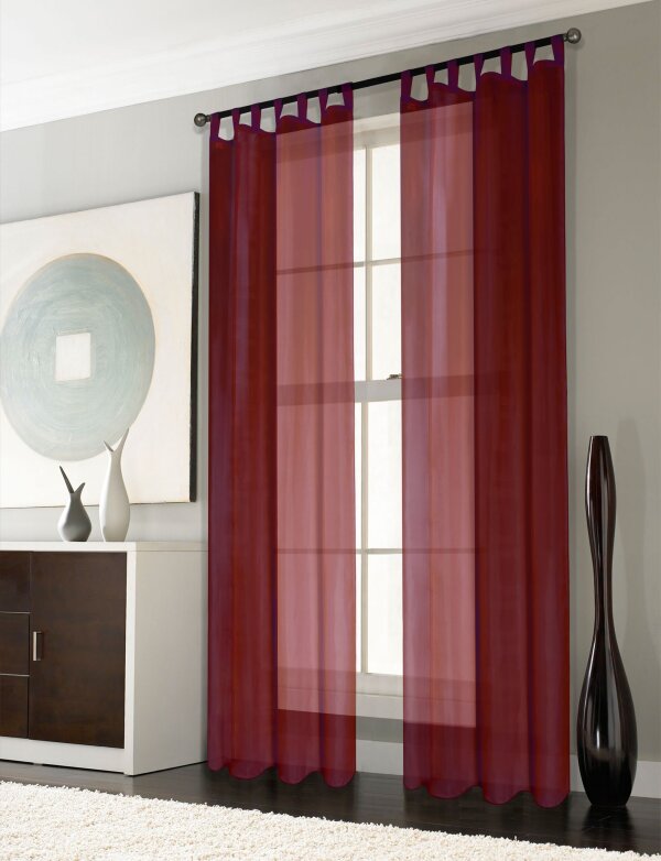 -61000CN- 2er-Pack Gardinen Transparent Vorhang Set Wohnzimmer Voile Schlaufenschal mit Bleibandabschluß Bordeaux HxB 245x140 cm