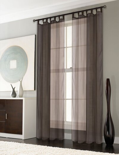 -61000CN- 2er-Pack Gardinen Transparent Vorhang Set Wohnzimmer Voile Schlaufenschal mit Bleibandabschluß Braun HxB 225x140 cm